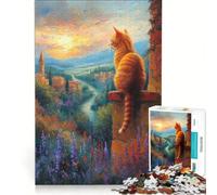Puzzle da 1000 pezzi per adulti, raffigurante un gatto che osserva un paesaggio toscano, un gioco impossibile, ideale per l'interazione genitore-figlio, perfetto per compleanni e Natale 38x52cm