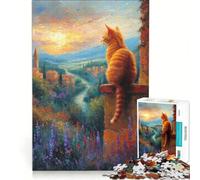 Puzzle da 1000 pezzi per adulti, raffigurante un gatto che osserva un paesaggio toscano, un gioco impossibile, ideale per l'interazione genitore-figlio, perfetto per compleanni e Natale 38x26cm