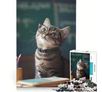 Puzzle da 1000 pezzi per adulti raffigurante un gatto con gli occhiali che studia, giocattolo educativo, interazione genitore-figlio, ideale come regalo per tutta la famiglia 50x75cm