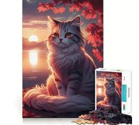 Puzzle da 1000 pezzi per adulti,raffigurante un gatto in riva al lago al tramonto,con pezzi a incastro,gioco di logica,divertimento assicurato,regalo di compleanno (50x75cm)