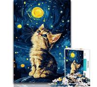 Puzzle da 1000 pezzi per adulti raffigurante un gatto nel cielo notturno, difficile da completare ma divertente e umoristico, regalo di compleanno, regali, decorazione da parete 38x26cm