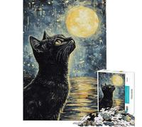 Puzzle da 1000 pezzi per adulti raffigurante un gatto nero che guarda la luna un gioco pratico per adulti ideale per la decorazione della casa come regalo di compleanno o altri regali (50x75cm)