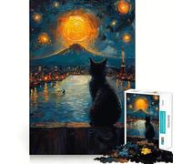 Puzzle da 1000 pezzi per adulti,raffigurante un gatto nero che osserva lo skyline di Tokyo,con bordi sottili,un gioco cognitivo rilassante e un'opera d'arte natalizia da appendere al muro (38x26cm)