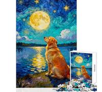 Puzzle da 1000 pezzi per adulti raffigurante un golden retriever sotto una notte stellata Gioco pratico per tutta la famiglia antistress e regalo per amici e parenti (38x52cm)