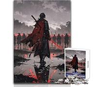 Puzzle da 1000 pezzi per adulti, raffigurante un guerriero samurai con mantello rosso e spada Giocattolo di precisione per divertirsi e trascorrere il tempo libero in tutta tranquillità 38x26cm