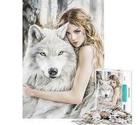 Puzzle da 1000 pezzi per adulti raffigurante un lupo e una donna nella foresta Puzzle educativo da 1000 pezzi regalo di compleanno unico (50x75cm)