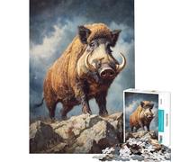 Puzzle da 1000 pezzi per adulti raffigurante un maestoso cinghiale su una vetta rocciosa Gioco interattivo decorazione murale e sfida educativa (dimensioni 50x75cm)