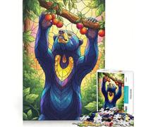 Puzzle da 1000 pezzi per adulti raffigurante un orso in stile vetrata che raggiunge un frutto gioco educativo per divertimento in famiglia collezione d'artista opera d'arte 38x26cm