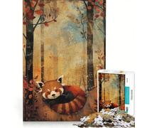 Puzzle da 1000 pezzi per adulti, raffigurante un panda rosso autunnale, gioco pratico, decorazione per la casa, collezione d'artista, opera d'arte 50x75cm