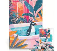 Puzzle da 1000 pezzi per adulti raffigurante un pinguino nella vasca da bagno con piante tropicali decorazione da parete ideale per il divertimento in famiglia regalo di compleanno o di viaggio