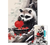 Puzzle da 1000 pezzi per adulti raffigurante un procione che mangia un gioco giapponese stimolante e rilassante ideale come regalo per donne o come giocattolo (dimensioni 38x52cm)