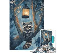 Puzzle da 1000 pezzi per adulti raffigurante un procione e una lanterna nella notte ideale per ragazzi e per rilassarsi Regalo di compleanno per amici e familiari (dimensioni 50x75cm)