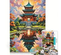 Puzzle da 1000 pezzi per adulti, raffigurante un tempio asiatico riflesso, ideale per rilassarsi, divertirsi in famiglia, collezione d'artista, opera d'arte 38x52cm