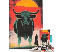 Puzzle da 1000 pezzi per adulti raffigurante un toro gigante e una donna Giocattolo antistress ideale come regalo di compleanno o per tutta la famiglia (dimensioni: 50x75cm)
