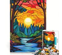 Puzzle da 1000 pezzi per adulti raffigurante un tramonto nella foresta con effetto vetrata un gioco rompicapo stimolante che rafforza l'amore tra le coppie 38x52cm