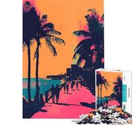 Puzzle da 1000 pezzi per adulti raffigurante un tramonto sulla spiaggia californiana con illustrazione artistica retrò minimalista Gioco interattivo ed educativole di compleanno per tutta la famiglia