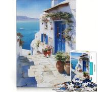Puzzle da 1000 pezzi per adulti, raffigurante un villaggio su un'isola greca dipinto ad acquerello Gioco educativo, migliora la memoria, compleanno e Natale 50x75cm