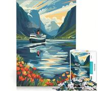 Puzzle da 1000 pezzi per adulti raffigurante una barca in un fiordo norvegese gioco educativo rilassante e stimolante per la mente ottimo regalo per gli amanti dei videogiochi 38x52cm
