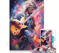 Puzzle da 1000 pezzi per adulti, raffigurante una bellissima ragazza che suona la chitarra Gioco pratico, antistress, ideale come regalo per tutta la famiglia 38x52cm