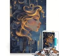 Puzzle da 1000 pezzi per adulti, raffigurante una bellissima ragazza con i capelli fluenti e un paesaggio urbano Gioco pratico, antistress, ideale come regalo per tutta la famiglia 50x75cm