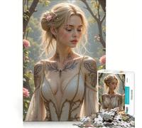 Puzzle da 1000 pezzi per adulti, raffigurante una donna bionda con tatuaggi e rose, un gioco rompicapo di difficoltà elevata, ideale per rafforzare il legame di coppia 38x26cm