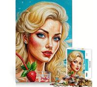 Puzzle da 1000 pezzi per adulti,raffigurante una donna bionda con un cocktail,un'opera d'arte decorativa e stimolante per lo sviluppo cognitivo e la pace,ideale per compleanni 50x75cm