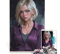 Puzzle da 1000 pezzi per adulti, raffigurante una donna bionda con una camicia viola, un gioco rompicapo ideale per tutta la famiglia, compleanno e Natale 50x75cm