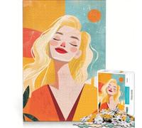 Puzzle da 1000 pezzi per adulti, raffigurante una donna bionda sorridente in stile surreale, antistress, una sfida impegnativa, un pezzo da collezione per artisti, un'opera d'arte 50x75cm