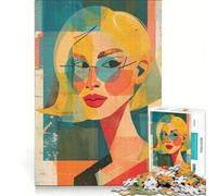 Puzzle da 1000 pezzi per adulti, raffigurante una donna bionda sorridente in stile surreale, un giocattolo fai-da-te per tutta la famiglia, ideale per rafforzare il legame di coppia 38x26cm