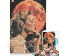 Puzzle da 1000 pezzi per adulti raffigurante una donna che guarda la luna rossa Giochi rilassanti attività divertenti da fare in casa per rafforzare l'amore tra le coppie 38x26cm