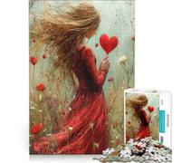 Puzzle da 1000 pezzi per adulti raffigurante una donna che tiene un cuore in un campo Gioco rilassante ideale per il divertimento in famiglia collezione d'artista opera d'arte 38x52cm