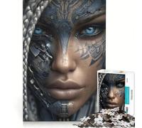Puzzle da 1000 pezzi per adulti, raffigurante una donna cibernetica con trecce e segni particolari, gioco educativo, decorazione per la casa, collezione d'artista, belle arti 38x52cm