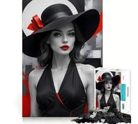 Puzzle da 1000 pezzi per adulti,raffigurante una donna con cappello e vestito neri,un gioco di concentrazione mentale di alta qualità,tagliato al laser,ideale per il divertimento serale in famiglia