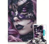 Puzzle da 1000 pezzi per adulti raffigurante una donna con maschera nera e viola ideale per rilassarsi decorare la casa o come regalo per tutta la famiglia 50x75cm