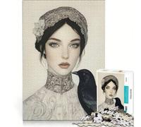 Puzzle da 1000 pezzi per adulti raffigurante una donna con un corvo un gioco divertente e stimolante che rafforza il legame di coppia 38x52cm