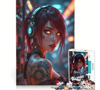 Puzzle da 1000 pezzi per adulti raffigurante una donna cyberpunk con le cuffie, ideale per giochi rilassanti, attività interattive genitore-figlio, regalo di compleanno o di viaggio 38x52cm