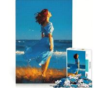 Puzzle da 1000 pezzi per adulti raffigurante una donna in abito blu in riva al mare un gioco educativo e rilassante per stimolare la mente ideale come regalo 50x75cm