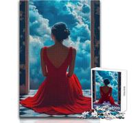 Puzzle da 1000 pezzi per adulti, raffigurante una donna in abito rosso che osserva le nuvole, perfetto per trascorrere ore tranquille nel tempo libero Giocattolo di alta qualità con taglio preciso,
