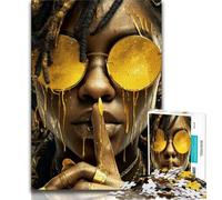 Puzzle da 1000 pezzi per adulti raffigurante una donna nera con occhiali gialli, gioco stimolante e gioco per famiglie, ideale come regalo per tutta la famiglia (75x50cm)