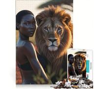 Puzzle da 1000 pezzi per adulti, raffigurante una donna nera e un leone Gioco pratico, impegnativo e stimolante, ideale come decorazione da scrivania 50x75cm