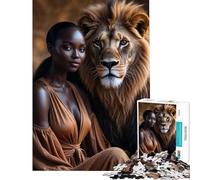 Puzzle da 1000 pezzi per adulti raffigurante una donna nera e un leone un'impresa impegnativa da completare un gioco per famiglie dai 14 anni in su (50x75cm)