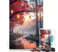 Puzzle da 1000 pezzi per adulti,raffigurante una foresta autunnale con lanterne e cervi Taglio preciso,gioco di abilità,svago e divertimento,regalo di compleanno (50x75cm)