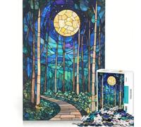 Puzzle da 1000 pezzi per adulti raffigurante una foresta illuminata dalla luna con effetto vetrata antistress sfida impegnativa ideale come regalo per tutta la famiglia 38x26cm