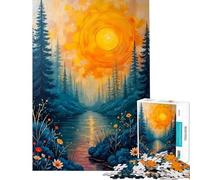 Puzzle da 1000 pezzi per adulti raffigurante una foresta un fiume e un tramonto un puzzle antistress che migliora la memoria ideale come regalo di Natale o di compleanno (dimensioni: 38x26cm)