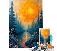 Puzzle da 1000 pezzi per adulti raffigurante una foresta un fiume e un tramonto un'esperienza di gioco manuale Decorazione per la casa ideale come regalo (dimensioni: 38x52cm)