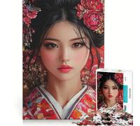 Puzzle da 1000 pezzi per adulti, raffigurante una geisha in kimono rosso Gioco rilassante, ideale per il divertimento in famiglia, collezione d'artista, opera d'arte 50x75cm