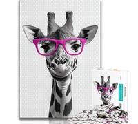 Puzzle da 1000 pezzi per adulti raffigurante una giraffa con gli occhiali, aiuta il cervello a esercitare i giocattoli che creano dipendenza e coltivano la pazienza, un'opera d'arte 38x26cm