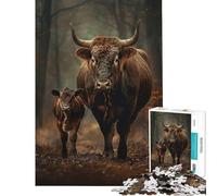 Puzzle da 1000 pezzi per adulti raffigurante una mamma bue con il suo cucciolo Un gioco stimolante e rilassante ideale come regalo per donne o come giocattolo (dimensioni 75x50cm)