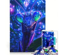 Puzzle da 1000 pezzi per adulti, raffigurante una mantide religiosa blu in primo piano, un gioco rompicapo di difficile difficoltà, ideale per rafforzare il legame di coppia 50x75cm