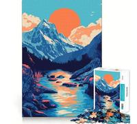 Puzzle da 1000 pezzi per adulti,raffigurante una montagna innevata al mattino presto con fiume,illustrazione minimalista e dettagli raffinati Attività stimolante,divertimento e svago,regalo